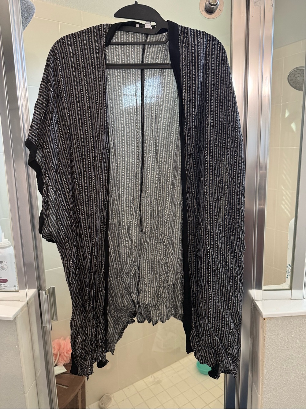 Lightweight Black, Gold & White Striped Open Kimono